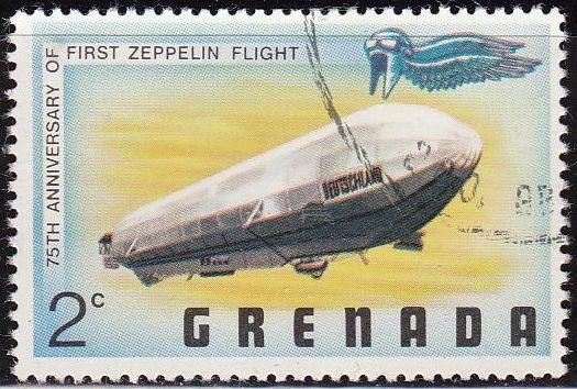 Grenada 1978 Scott 836 Sello Aniversario Zeppelin Vuelo Charles Lindbergh Globo Deutschland 2c Matasello de favor Preobliterado